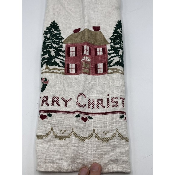 Vintage Holiday Christmas Colonial Stamped Cross Stitch Napkins 25 x 16" Rustic - Picture 4 of 5